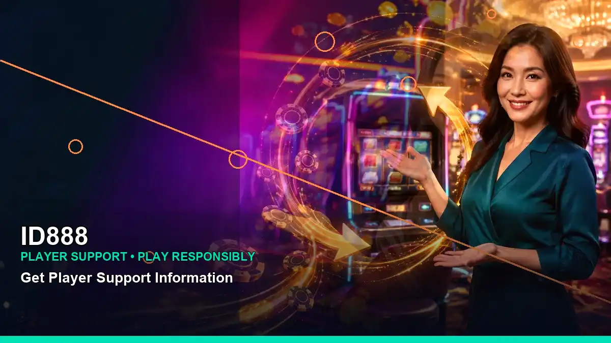 ID888 casino cashback rewards featuring an adult Filipina casino host with a right-framed composition