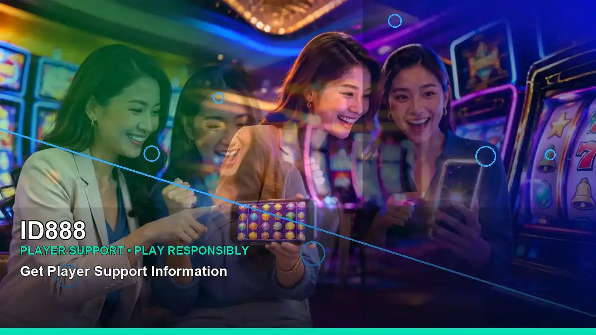 ID888 mobile casino app featuring an adult Filipina casino host with a right-diagonal composition